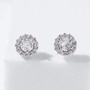 CZ Halo Stud Earrings