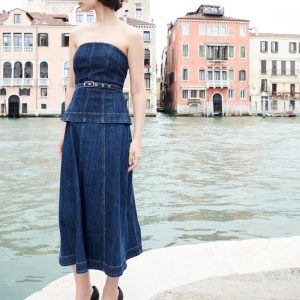 Strapless Denim Midi Dress