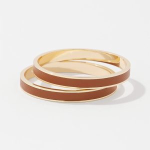 2-Pack Cognac Textured Leather Bangles