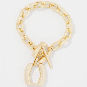 Gold Double Links Toggle Bracelet