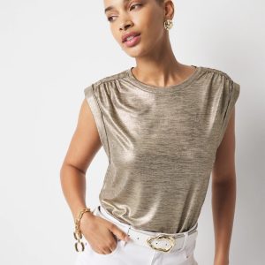 Gold Foil Braided Shoulder Tee