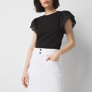 Petite Braided Waist Denim A-Line Miniskirt