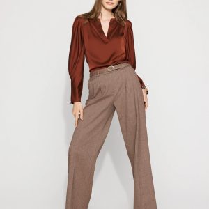 High-Rise Belted Tweed Wide-Leg Pant