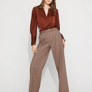 Petite High-Rise Belted Tweed Wide-Leg Pant