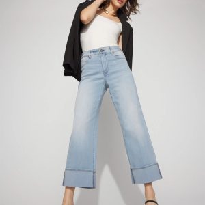 High-Rise Wide Leg Cuff Cropped Jean