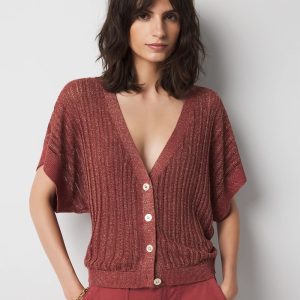 Kimono Sleeve Metallic Cardigan Sweater