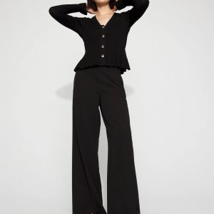 High-Rise Flat-Front Wide-Leg Pant