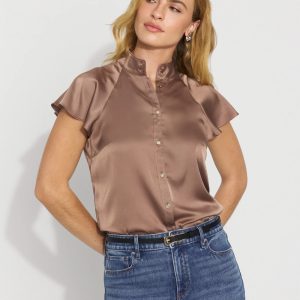 Flutter-Sleeve Satin Shirt