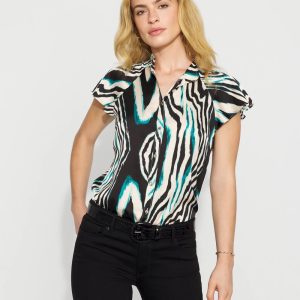 Flutter-Sleeve Satin Shirt