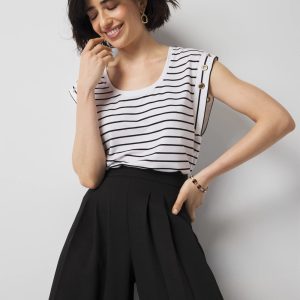 Grommet Cuff Scoop Neck Tee