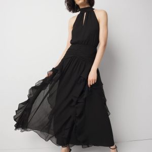 Petite Ruffle Halter Maxi Dress