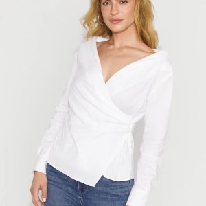 Asymmetric Poplin Wrap Shirt