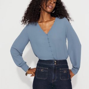 Long-Sleeve Button-Up Blouse