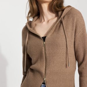 Rib Knit Zip Hooded Sweater Jacket