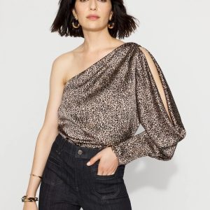 Petite One-Shoulder Satin Blouse