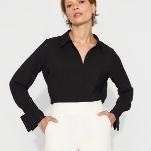 Petite Satin Tuxedo Cuff Shirt