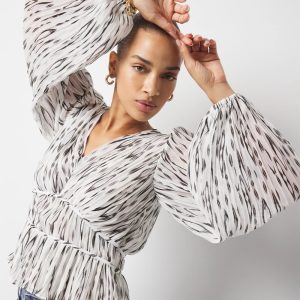 Ikat Pleated Peplum Blouse