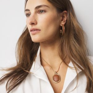 Cognac Textured Leather Pendant Necklace