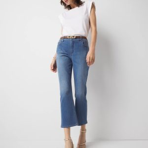 High-Rise Pinstripe Kick Flare Jeans