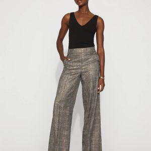 Metallic Plaid Wide Leg Pant