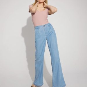 High-Rise Wide-Leg Jean with Chain Trim