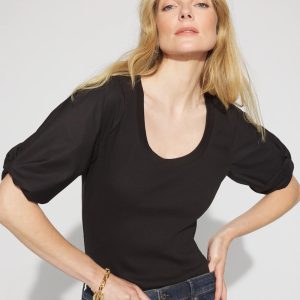 Ribbed Poplin Twist Sleeve Tee