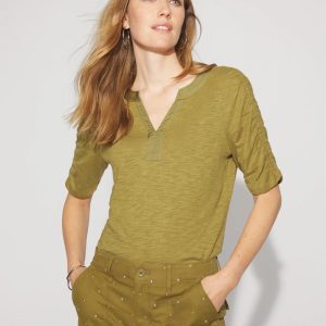 Ruched Sleeve Cotton + Modal Slub Tee