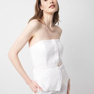 Linen-Blend Belted Bustier