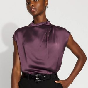 Satin Draped Sleeveless Blouse