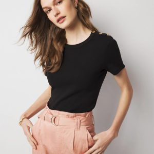 WHBM FORME™  Ribbed Stretch Button Shoulder Tee