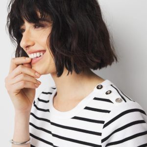 WHBM FORME™  Ribbed Stretch Button Shoulder Tee