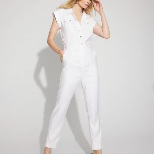 Linen-Blend Short-Sleeve Utility Jumpsuit
