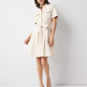 Cotton Twill Tie-Belt Mini Dress
