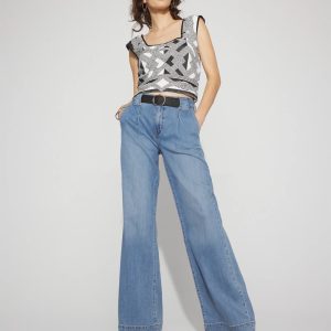 Petite High-Rise Pleated + Belted Wide-Leg Jean