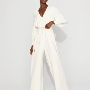 Petite Sheer Sleeve Crepe Jumpsuit