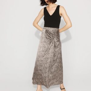 Petite Satin Leopard Cinched Skirt