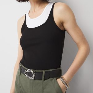 Leather Belt with Silver Sculptural Buckle