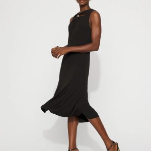 Twist-Neck Cutout Midi Dress