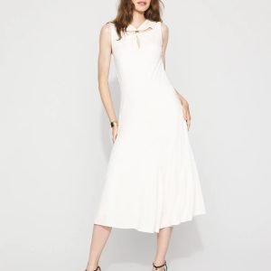 Twist-Neck Cutout Midi Dress