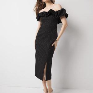Off-the-Shoulder Jacquard Midi Dress