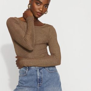 WHBM FORME™ Ribbed Stretch Metallic Long-Sleeve Tee