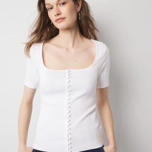 WHBM FORME™ Ribbed Stretch Button Tee