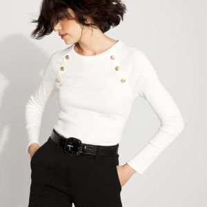 WHBM FORME™ Ribbed Stretch Button Long-Sleeve Tee