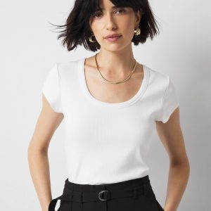 WHBMFORME™ Ribbed Stretch Scoop Neck Tee