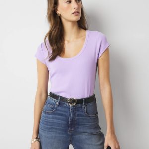 WHBMFORME™ Ribbed Stretch Scoop Neck Tee