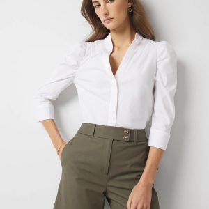 Ruched Sleeve Poplin Blouse